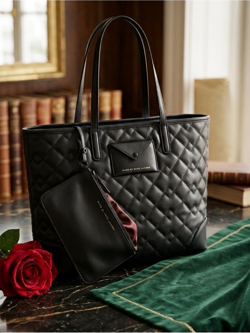 Marc by Marc Jacobs Black Quilted Tote with Removable Pouch